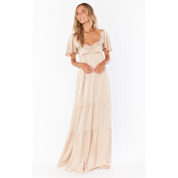 Show Me Your Mumu Nicole Maxi Dress in Champagne Luxe Satin 1X NWT - Picture 4 of 7